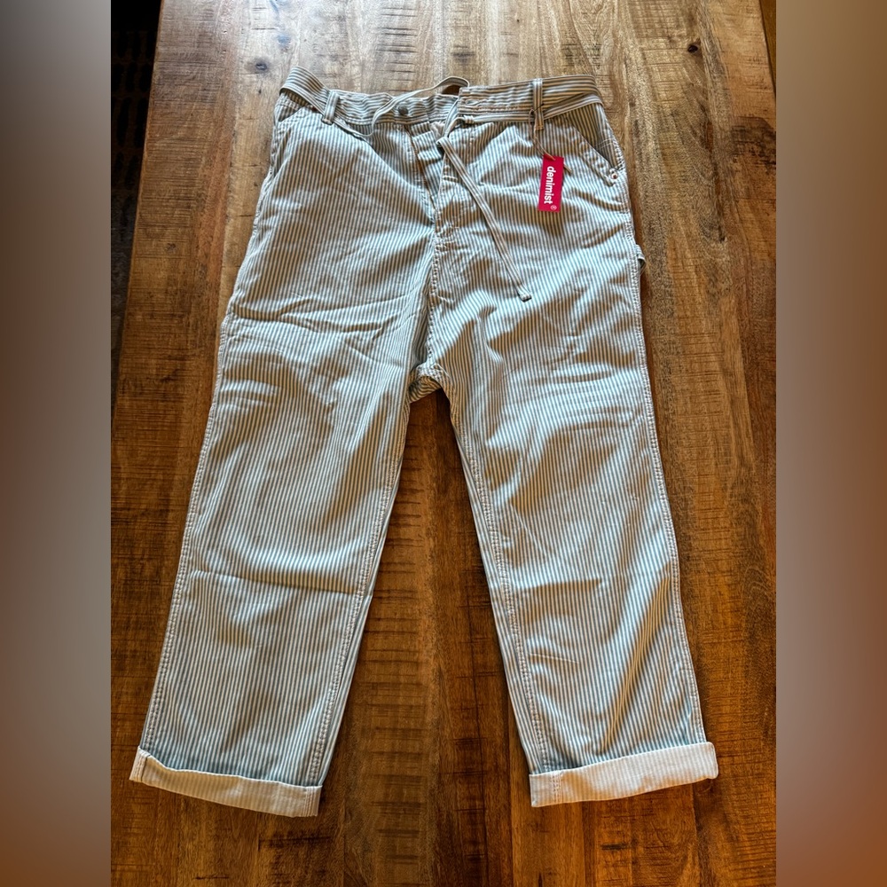 Denimist Carpenter Drop Pants Jeans Denim Striped Light Blue ankle length 28 NWT - Picture 5 of 12